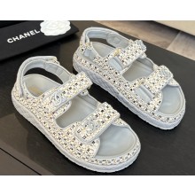 Chanel women's knit flat sandals grey 2025