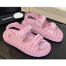 Chanel women's knit flat sandals pink 2025