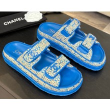 Chanel women's knit flat slipper blue 2025