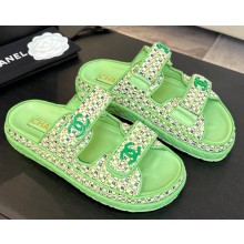 Chanel women's knit flat slipper green 2025