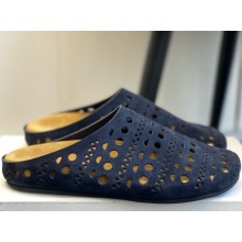 The Row flat hollow out suede dark blue 2025