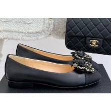 Chanel Camellia and chain Leather&Grosgrain Ballet Flats Black 2025