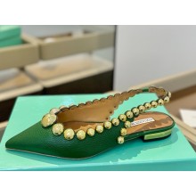 Aquazzura lambskin flat Slingback green 2025 