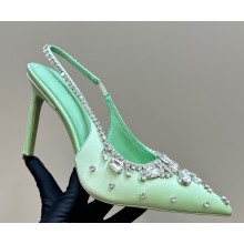 Gucci Women's pump with crystals 812192 Light green satin heel 10.5cm 2025