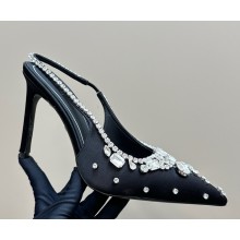 Gucci Women's pump with crystals 812192 black satin heel 10.5cm 2025