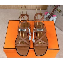 Hermes June Sandals in Brown Leather 2025