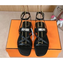 Hermes June Sandals in Black Leather 2025