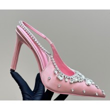 Gucci Women's pump with crystals 812192 Light pink satin heel 10.5cm 2025