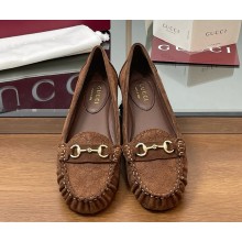 Gucci Women's ballet flat with Horsebit 814895 coffee mini GG suede 2025