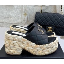 Chanel calfskin platform double C slipper black heel 8cm 2025