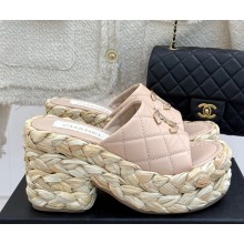 Chanel calfskin platform double C slipper pink heel 8cm 2025