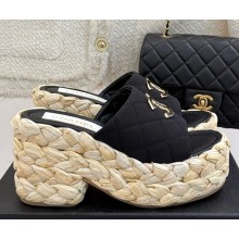 Chanel cotton platform double C slipper black heel 8cm 2025