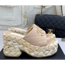 Chanel cotton platform double C slipper beige heel 8cm 2025