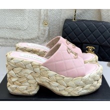 Chanel cotton platform double C slipper pink heel 8cm 2025