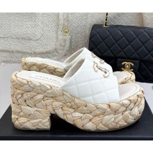 Chanel cotton platform double C slipper white heel 8cm 2025