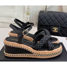 Chanel knit platform heel 7cm sandals black 2025