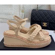 Chanel knit platform heel 7cm sandals beige 2025