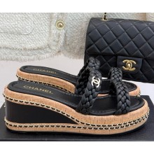 Chanel knit platform heel 7cm slipper black 2025