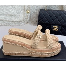 Chanel knit platform heel 7cm slipper beige 2025