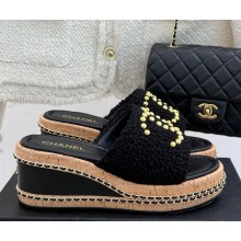 Chanel Gold Pearl CC Logo Mules Tweed Black heel 7cm 2025