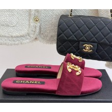 Chanel crystal CC Logo slippers flat Burgundy velvet 2025