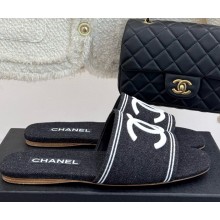 Chanel CC Logo slippers flat denim black 2025