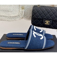 Chanel CC Logo slippers flat denim blue 2025