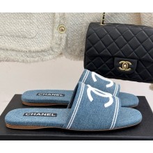 Chanel CC Logo slippers flat denim light blue 2025