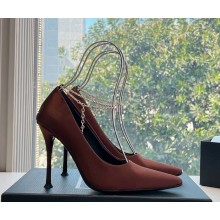 Saint Laurent 105mm Régine pumps with chain-link detailing dark brown silk 2025 