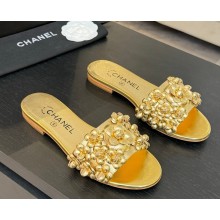 Chanel flat Camellia Slipper gold 2025