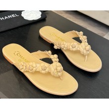Chanel flat Camellia flip-flops beige 2025