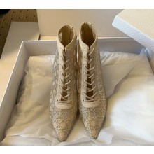 Dior Capture Heeled Ankle Boot Transparent Mesh with Silver-Tone Strass Cannage Motif and Beige Suede Goatskin 2025