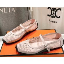 Hermes Kichu ballet flat in crochet knit and calfskin pink 2025 