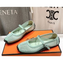Hermes Kichu ballet flat in crochet knit and calfskin green 2025 