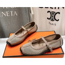 Hermes Kichu ballet flat in crochet knit and calfskin light brown 2025 
