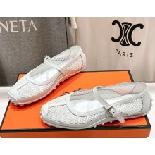 Hermes Kichu ballet flat in crochet knit and calfskin blanc 2025 