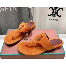 Loro Piana suede goatskin flip-flop sandals in orange 2025