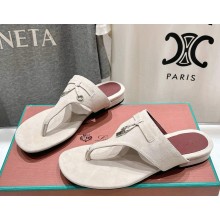 Loro Piana suede goatskin flip-flop sandals in white 2025