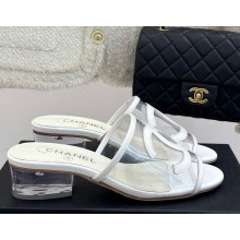 Chanel Double C leather and PVC slipper white 2025
