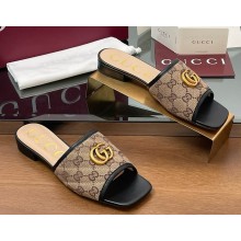 Gucci GG Matelassé Slide Sandals in Canvas black and dark brown GG canvas 2025