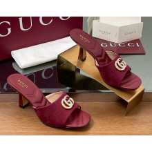 Gucci Heel 7.5cm Crystal Double G Slides Sandals in Canvas red 2025