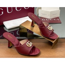 Gucci Heel 7.5cm Crystal Double G Slides Sandals red calf Leather 2025