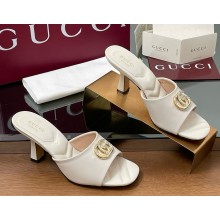 Gucci Heel 7.5cm Crystal Double G Slides Sandals white calf Leather 2025