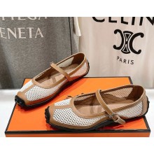 Hermes Kichu ballet flat in crochet knit and calfskin beige lin / naturel 2025 