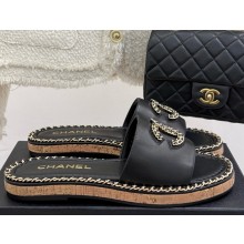 Chanel Double C with chain slipper black leather 2025 