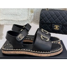 Chanel Double C with chain sandals black leather 2025