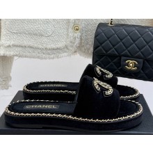 Chanel Double C with chain slipper black velvet 2025