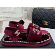 Chanel Double C with chain sandals burgundy velvet 2025