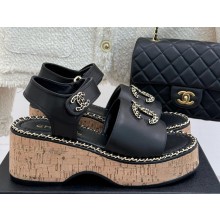 Chanel platform Double C with chain sandals black leather 2025