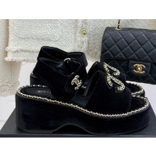 Chanel platform Double C with chain sandals black velvet 2025